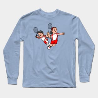 Cute Boy And Girl Playing Badminton Cartoon Long Sleeve T-Shirt